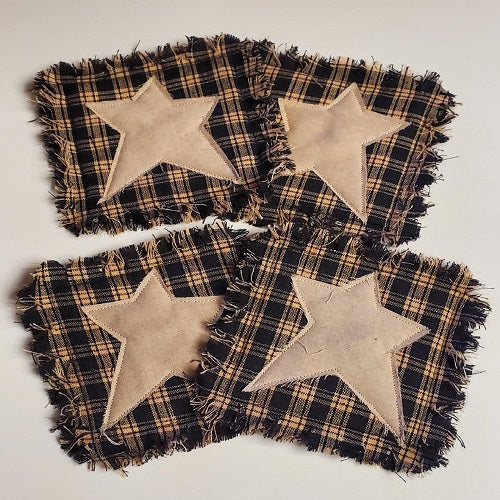 Black Plaid Homespun Rag Coasters Tea Dyed Muslin Star