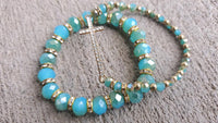 2 pc Blue Rhinestone Cross Stretch Bracelet Set