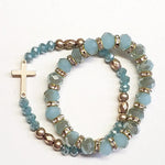 2 Pc Blue Beaded Cross Stretch Bracelet Set