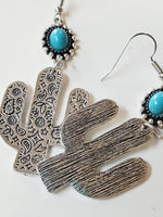 Turquoise and Embossed Cactus Dangle Earrings