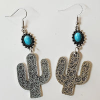 turquoise and cactus dangle earrings