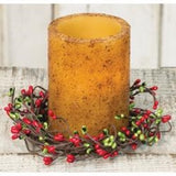 Primitive Red and Green Pip Berry Candle Ring 3.5"