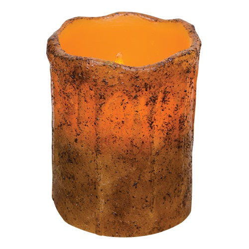 Primitive 4" Burnt Mustard Pillar Candle w Timer