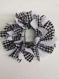 Country Primitive Farmhouse Black Gingham Check Rag Wreath Taper Candle Ring