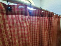 Handmade Country Primitive Burgundy Plaid Homespun Shower Curtain
