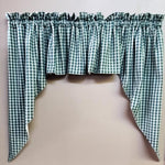 Handmade Country Primitive Green Plaid Homespun Swag Curtains