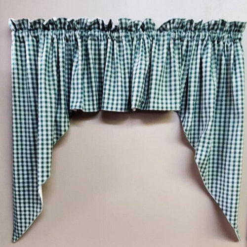 Handmade Country Primitive Green Plaid Homespun Swag Curtains
