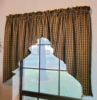Handmade Country Primitive Black Plaid Romantic Swag Curtains