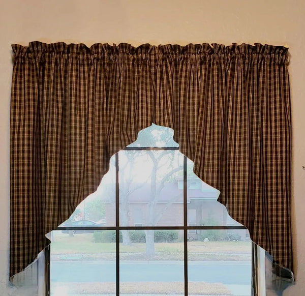 Handmade Country Primitive Black Plaid Romantic Swag Curtains