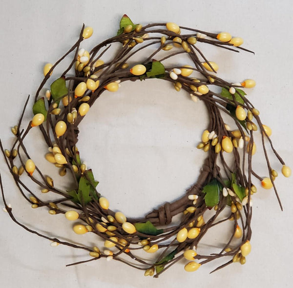 Country Primitive Farmhouse Yellow Pip Berry Wreath Lemonade 4" Candle Ring