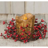 Primitive Red Pip Berry Candle Ring 3.5"