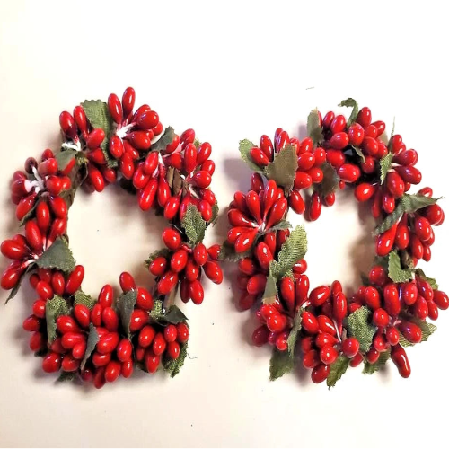 2 Country Primitive Red Pip Berry Taper Candle Rings 1.5"