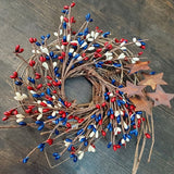 8" Country Primitive Americana Mix Pip & Twig Wreath w Rusty Tin Stars