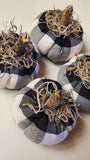 Farmhouse Back and White Check Mini Fabric Pumpkins