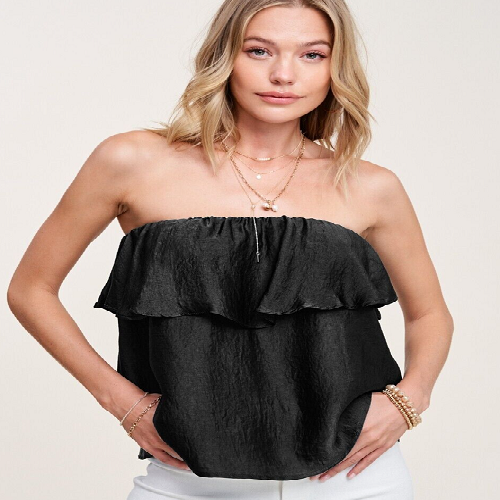 Quinn Ruffled Tube Top Cocktail Party Blouse Black