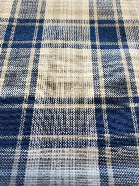 Navy Blue Basic Plaid Cotton Homespun Fabric Sold By The Yard