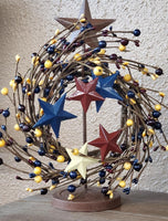 Country Primitive Americana Pip Berry Wreath w Stars 4.5"