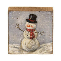 Primitive Christmas Snowman Wood Block Sign for Tiered Tray