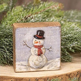 Primitive Christmas Snowman Wood Block Sign for Tiered Tray