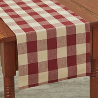 Primitive Farmhouse Garnet Wicklow Table Runner Red Tan Large Check 36"