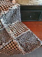 Primitive Black Check & Floral Rag Runner 32"
