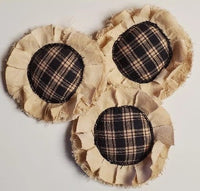 Country Primitive Fabric Flowers Bowl Fillers Black Plaid
