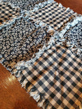 Primitive Black Check & Floral Rag Runner 32"