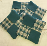 Country Primitive Green Plaid Homespun Coasters Set of 4