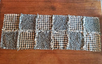 Primitive Black Check & Floral Rag Runner 32"