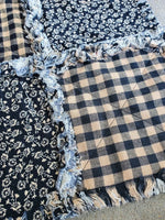 Primitive Black Check & Floral Rag Runner 32"