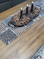 Primitive Black Check & Floral Rag Runner 32"