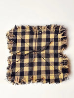 Black Check Homespun Fabric Rag Coasters Set of 4