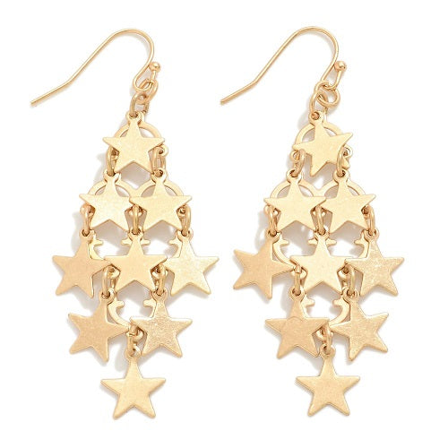 Star Cluster Tassel Dangle Earrings Silver Or Gold