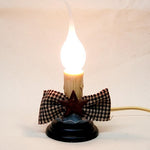 Small 3" Country Primitive Electric Candle Lamp w Tin Star Homespun Bow