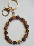 Mixed Wooden Bead Stretch Bracelet Keychain