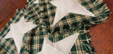 4 Primitive Green Plaid Homespun Rag Coasters w Muslin Star