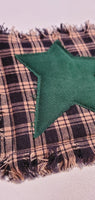 4  Black Plaid Homespun w Green Star Rag Coasters