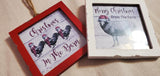 2 Framed Farmhouse Christmas Ornaments Sheep and Rooster
