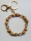 Mixed Wooden Bead Stretch Bracelet Keychain