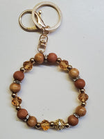 Mixed Wooden Bead Stretch Bracelet Keychain