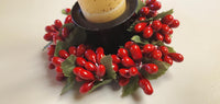 2 Country Primitive Red Pip Berry Taper Candle Rings 1.5"