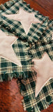 4 Primitive Green Plaid Homespun Rag Coasters w Tea Stained Muslin Star