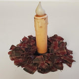 Country Primitive Christmas Plaid Homespun Rag Wreath Taper Candle Ring