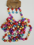 Multi Color Wood Beaded Necklace & Earring Set
