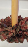 Country Primitive Christmas Plaid Homespun Rag Wreath Taper Candle Ring