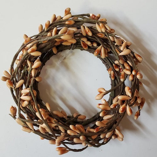 Country Primitive Brown Pip Berry Candle Ring Wreath 2.5"