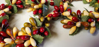 2 Country Primitive Burgundy Green Vanilla Pip Berry Taper Candle Rings 1.5"