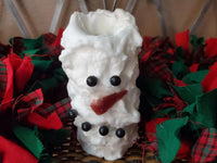 Country Primitive Snowman Moving Flame Timer Pillar Candle 5" Tall
