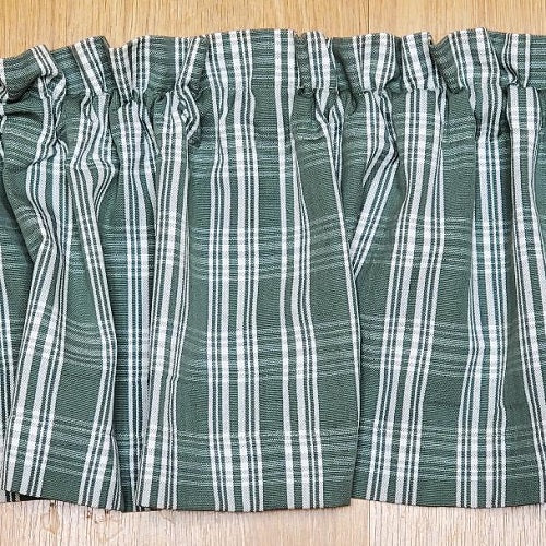Country Farmhouse Sage Green & White Plaid Stripe Valance