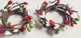 2 Holiday Combo Pip Berry Taper Candle Rings 1.5"